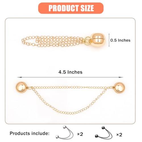 Image of Ouliget Multi-Function Magnetic Clothing Clips,Pinless Brooch Chain Magnetic Buttons Shawl Clips for Hijab, Loose T-Shirt Hems, Sleeves, Collar and Pants Hems,4 Pieces (Silver and Black)