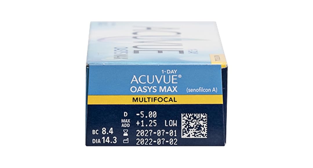 Acuvue Oasys Max 1-Day MULTIFOCAL Lentes diarias con Tecnología TearStable, filtro de luz OptiBlue y diseño Pupil Optimized, -3.50 dpt, diámetro 14.3 mm, 30 unidades, +1.50 adición, curva base 8.4 mm