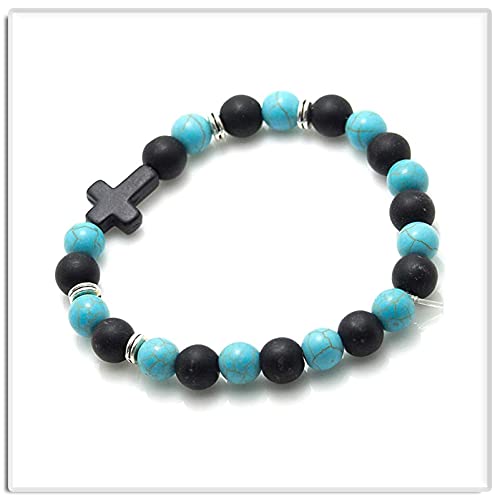 Image of Xusamss Fashion 8MM Matte Agate Beads Bracelet Cross Elastic Bracelet,7 1 /2 Wrist