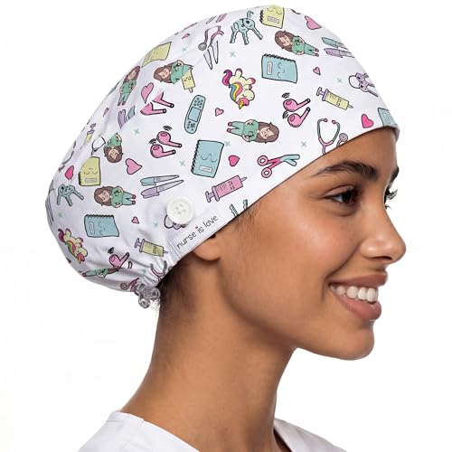 Nurse is Love Gorro Quirofano Mujer para Enfermeras y Sanitarios | Unisex - Gorro 100% Algodón Premium Suave y Transpirable para Largas Jornadas | Diseños Divertidos | Regalo Original - Unicorns