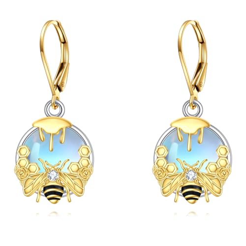 Image of LUHE Bee Earrings for Women 925 Sterling Silver Bumble Earrings with Honeycomb Honeybee Jewelry Dangle Gifts for Women