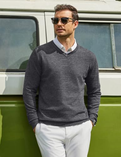 Image of COOFANDY Mens Casual V Neck Sweater Knit Slim Fit Long Sleeve Pullover Top