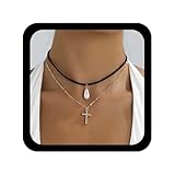Cybche Vintage Geschichtet Cz Kreuz Halskette Schwarzer Samt Choker Halsketten Gold Perle Tränen Halskette Kreuz Samt Halsketten Kristall Kruzifix Anhänger Perle Tropfen Choker-Schmuck Für Frauen