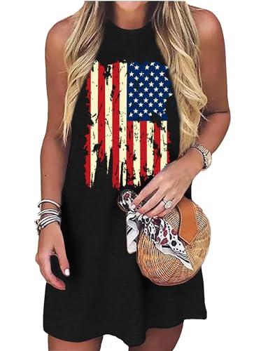 Image of VVNTY American Flag Tank Dress Women: 4th of July Shirts Sleeveless Patriotic USA Flag Tees Casual Summer Tanks Sundress