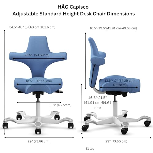 Image of HAG Capisco Standard Chair-White Frame-Upholstered Light Blue Washed