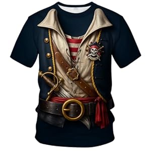 LAOLIUSN Funny Pirate Costume T-Shirt Novelty Short Sleeve Crewneck Shirt