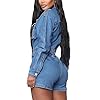HannahZone Womens Casual Denim Romper Sexy Long Sleeve Elastic Button Down Jean Jumpsuits with Pockets