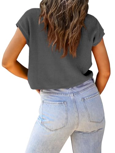 Image of LCXWFE Womens Summer Cropped Sweater Vest Trendy Cap Sleeve Crop Tops Crew Neck Loose Knit Tank Top