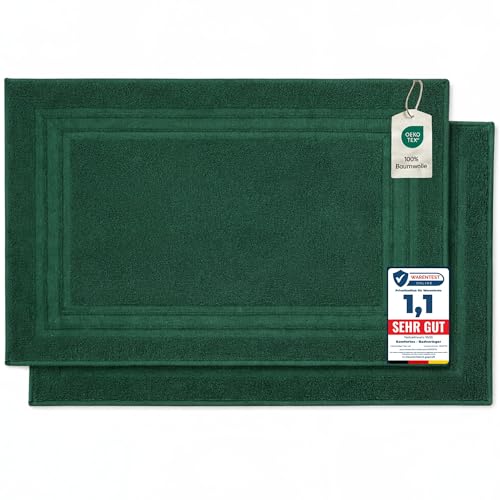 Komfortec Lot de 2 Tapis de Bain, en Tissu éponge, lavables, 600 g/m² et 100% Coton Absorbant et à séchage Rapide, Vert Fonce, 50 x 70 cm