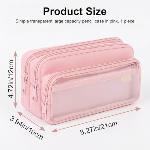 Image of ZIBUYU Large Capacity Pencil Case, 4 Compartments, Pen Pouch, Pink