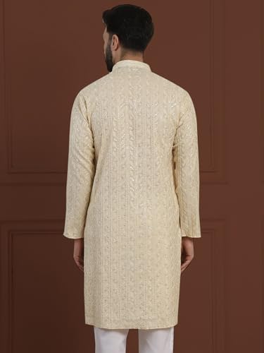 Sojanya Luxe (Since 1958) Men'S Cotton Silk Long Kurta With Premium Panel Embroidery4