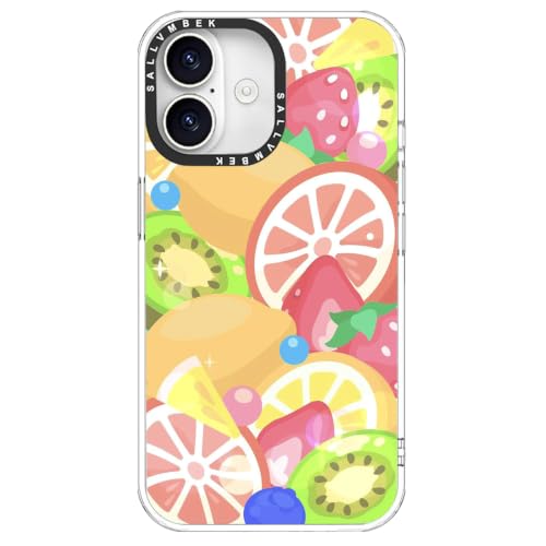 sallvmbek for iPhone 16 Case,Compatible with MagSafe,Cute Fruit Print Pattern Kawaii Design,Magnetic Magnet Mag Safe Shockproof Protective Clear TPU Bumper Phone Cases Cover for Women Girly