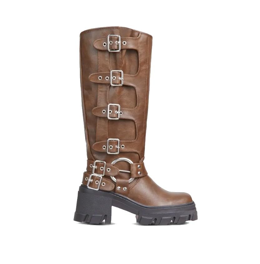 LEMONADE Buckle Up Now Women's Side Buckle Detail Chunky Sole Mid Calf Biker Boot