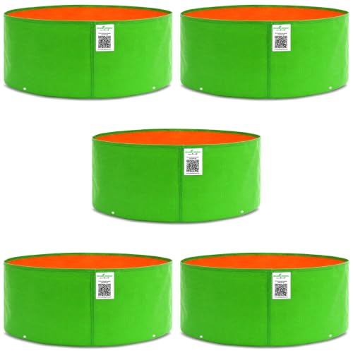 Image of Anandi Green's Premium HDPE Uv Protected 220 GSM Round Shaped Green Colour Plants Grow Bags Suitable for Terrace and Vegetable Gardening Pack of 5 24x9 INCH
