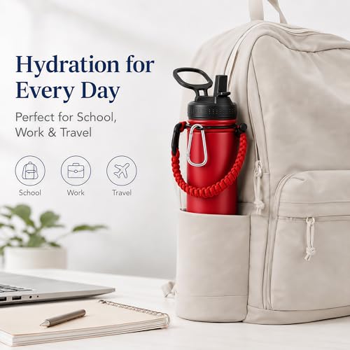 Image of mininoo 24 oz Insulated Stainless Steel Water Bottle with Straw, Red