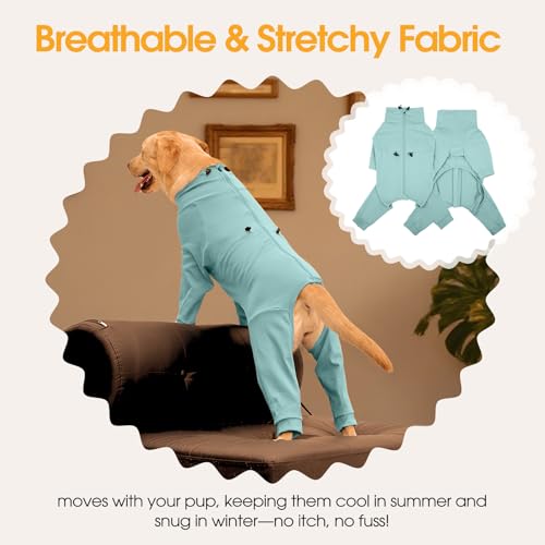 Image of Adjustable Recovery Suit for Small Dogs, Dog Pajamas, Green, S | Surgical Recovery Suit for Dogs Female Male, Zipper On 4 Leg Long Sleeve Dog Pajamas Onesie for Shedding Anti-Licking Wound