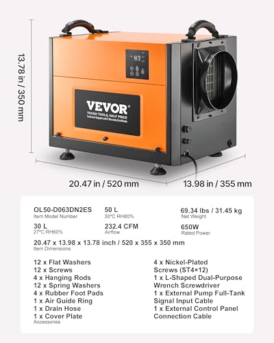 Image of VEVOR 125 Pints Commercial Dehumidifier, with Drain Hose for Crawl Space
