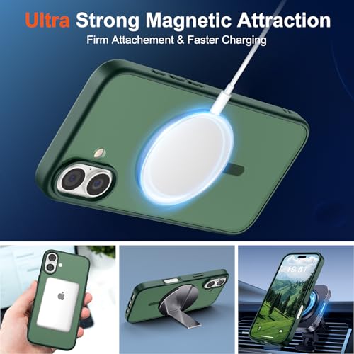 Image of SUPFINE Magnetic for iPhone 17 Case (Compatible with MagSafe)(Military Grade Drop Protection) Translucent Matte Shockproof with Anti-Fingerprint Phone Cover 2025,Forest Green