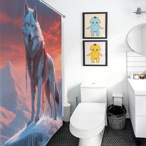 Rideau de douche loup en polyester lavable 122x183cm avec crochets