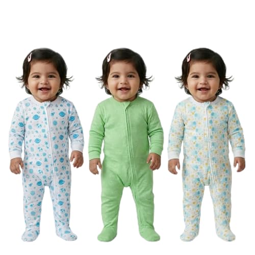 Image of The Mom Store Baby Zipper Romper for Boys and Girls Combos | Cotton | Soft and Comfortable Infant Bodysuit | Trendy Stylish Sleepsuit Nightsuit for Newborn Baby | Printed | Unisex Sleep Wear