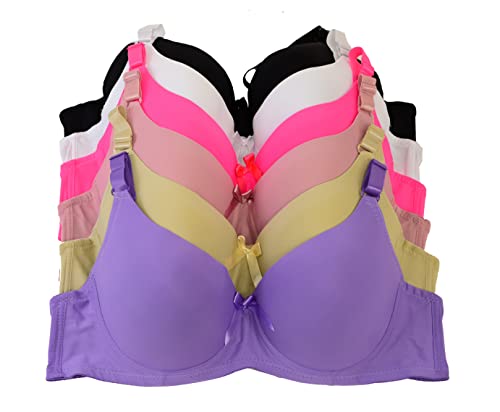 Image of Viola's Secret 6 Pack of Color Print T-Shirt Bras B Cup C Cup and D Cup