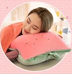 Rikyo 15" Stuffed Fruit Travel Blanket and Pillow Set,3 in 1 Plush Stuffed Hugging Pillow with Warming Hands Pillow Blanket for Kids Gift Airplane Train Bed Office Nap (Watermelon Red-Watermelon)