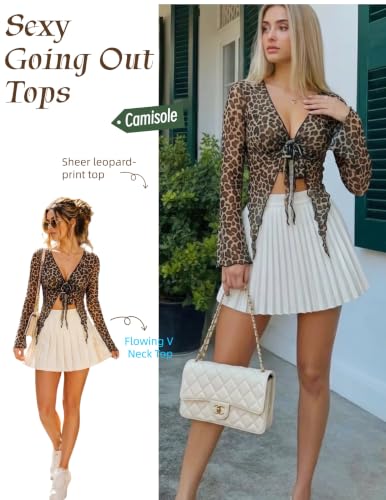 Image of Avidlove Women Mesh Crop Top Y2K Tie Front Tops Rave Top Sheer Cardigan Sexy V Neck Outfits S-2XL