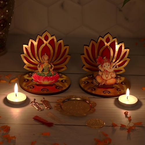 Decorative Buckets Lakshmi Ganesha Lotus Idol | Tea Light Candle Holder| DEEPAWALI/Diwali PUJA |Pooja thali |Diwali Decorations| Lakshmi Ganesha Statues | Diwali diyas | Ganesha (LG Lotus)