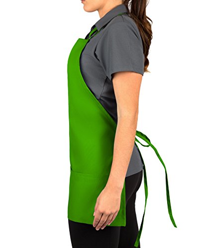 Kng 3 Pocket Adjustable Bib Apron, 27 Inch, Lime Green, Pack Of 60 #TOP2