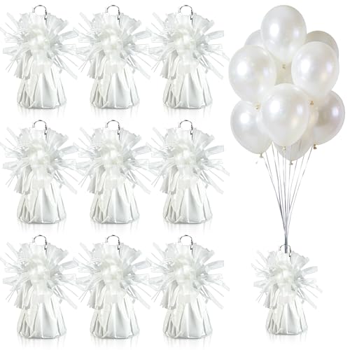 9 PCS Metallic Wrapped Balloons Weights White Helium Balloon Weight Balloon Anchors for Graduation Birthday Wedding Indoor Outdoor Celebrations