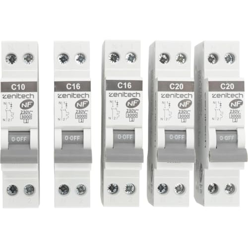 Pack de 5 disjoncteurs 1x10A + 2x16A + 2x20A Zenitech - vue 3