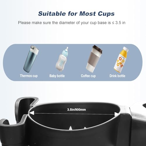 Image of WHLICKS 2-in-1 Walker Cup Holder with Phone Holder,Fit for Wheelchair, Rollator, Scooter, Bike, Mobility, Camper, Stroller with Sturdy,Rotatable,Adjustable,Anti - Slip Clip
