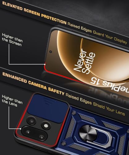 Image of WOW IMAGINE Tough Armor Bumper Mobile Back Case for 1+ OnePlus 15 5G | Sliding Camera Cover | Shock Proof 360 Protection | Hybrid PC + TPU | Ring Holder with Kickstand - Blue