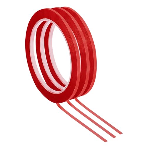 PATIKIL 3 Pack Whiteboard Tape, 2.5mm 3/32" Width Art Tape Dry Erase Board Pinstripe Thin Tape for Graphic Chart Grid Drafting Electrical Marking, Red