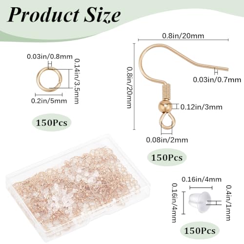 SOFPLATE 1 Box 150Pcs Real 18K Gold Plated Earring Wires Stainless Steel Earring Hooks Bulk French Fish Hook Accessories with Ear Nuts and Jump Rings Ball Dot for Jewellery Making Supplies - Image 2