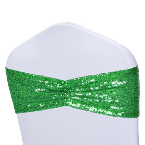 Poise3EHome Green Sequin Chair Sashes 50 Pack,Folding Chair Cover Bands for Wedding Party Ceremony Banquet Decorations