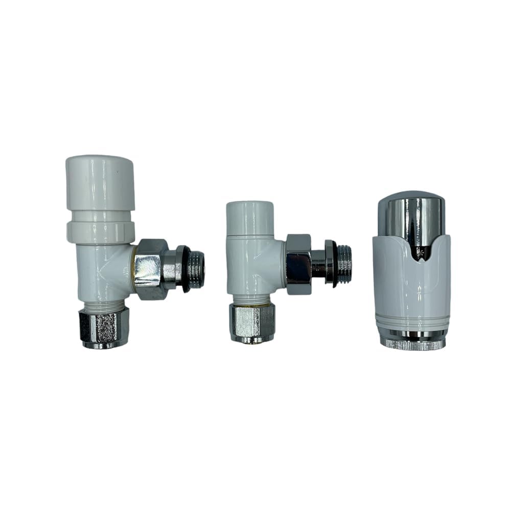 Kit Valvole Termostatiche Termosifoni Bianco/Cromo 1/2"x16 mm HM | Valvola + Detentore + Adattatori Multistrato + Testa Termostatica | Controllo Temperatura e Risparmio Energetico