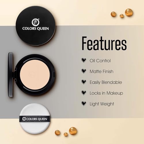 Image of Colors Queen Luminous Silk Compact Powder with Argan Oil - 10g | Oil Control, Matte Finish & Lightweight Formula | Long Lasting Compact Powder for Face Makeup (Rose Blush)