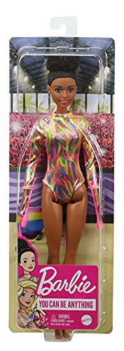 Barbie GTW37 - Brünette Puppe rhythmische Sportgymnastin (ca. 30 cm) mit schillerndem Metallic-Gymnastikanzug, 2 Keulen und Band, tolles Geschenk für Kinder ab 3 Jahren – Bild 7