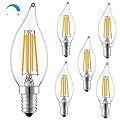 LONIUTO LED Light Bulbs 60 Watt Equivalent, 6 Pack Vintage LED Flame Tip Candelabra Bulb, E12 LED Bulb Dimmable 4000K Daylight, E12 LED Bulb Clear Glass, for Chandeliers, Ceiling Fan, Pendant