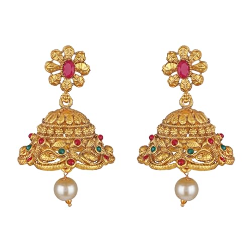 Shining Diva Fashion Latest Stylish Fancy Pearl Choker Traditional Jewellery Set for Women | Temple Necklace Set | Festive Wedding Party Necklace | 22k Gold Plated | Just Like Original Gold Jewellery