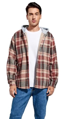 Image of Men's Cotton Plaid Shirt Jacket Fleece Flannel Sherpa Button Down