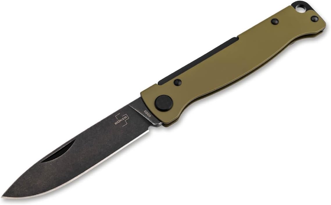 Boker Plus Atlas OD Green, folding pocket knife with 12C27 blade and ceramic coated army green handle
