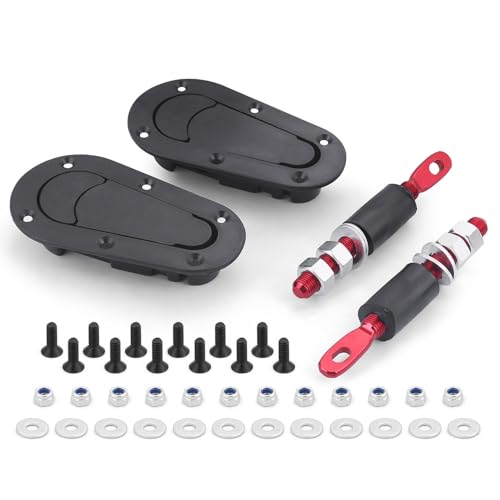 Kit universal de cierre rápido para capó de coche de carreras en negro/fibra de carbono. Pasadores de capó con pestillo sin llave. Accesorios para coche (Negro)