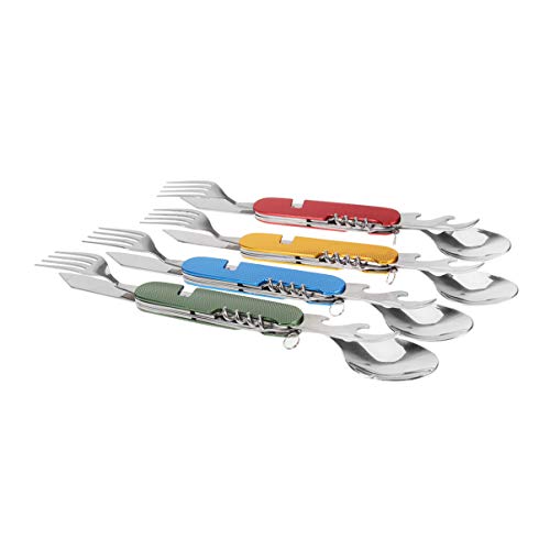 4 peças de utensílios de acampamento 3 em 1 de aço inoxidável para garfo, faca portátil para uso ao