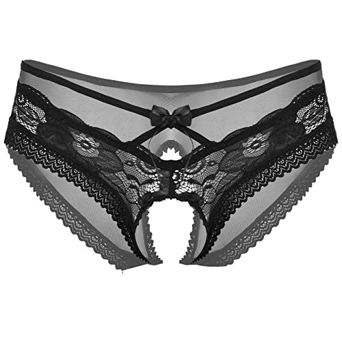 Yihuimin Herren Spitze String Tanga Sexy Bulge Pouch/Ouvert G-String Bikini Beriefs Transparent Unterhose Unterwäsche Erotik Dessous Thong X Schwarz L Cover