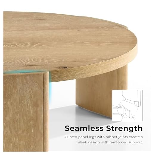 Modern Oak Round Coffee Table with Plinth Base