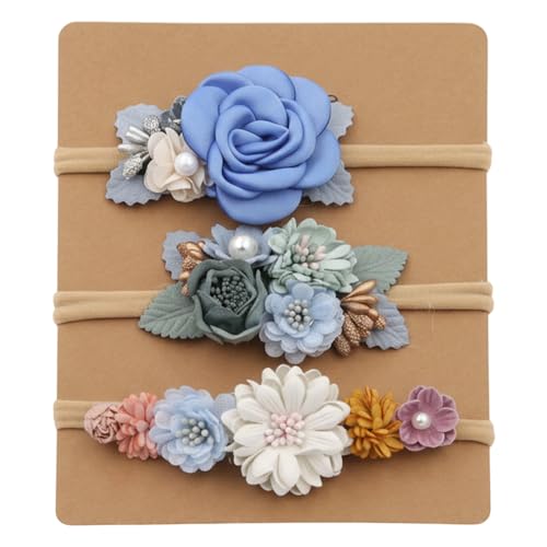 Image of SYGA 3 Pcs Baby Headband, Flower Stretchable, Nylon HairBand for Newborn Infant Toddlers Kids 0-3 Year-Design-2