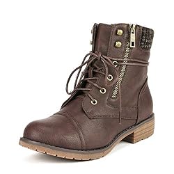 DREAM PAIRS Botines Invieno Plano Mujer Botas Militares de Cordones con Cremallera,Size 40,Marrón,PEAKK