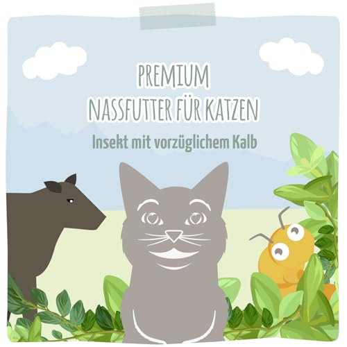 MjAMjAM - Premium Nassfutter für Katzen - Quetschie Insekt mit vorzüglichem Kalb 300g, 6er Pack (6 x 300g), naturbelassen mit extra viel Fleisch